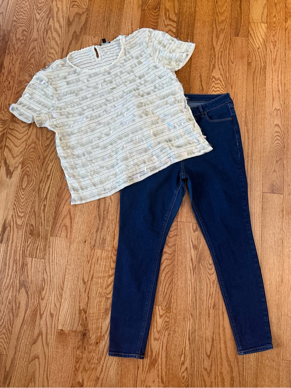 J CREW & OLD NAVY: J. CREW Top 2X & Old Navy High-Rise Jeans 16